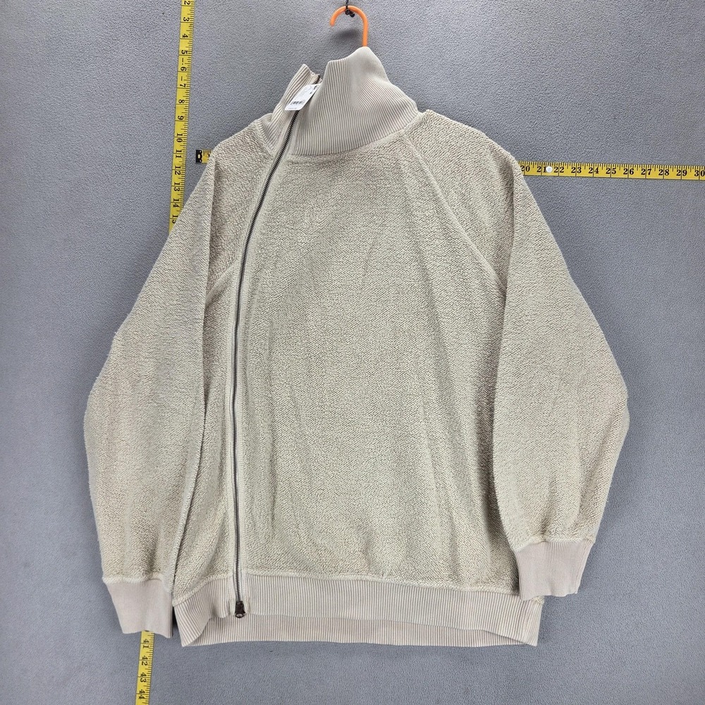 Free People Sweater Womens Large Beige Terry Full Zip Turtleneck Cotton Cozy